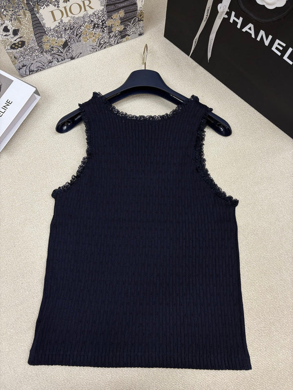 Miu Miu 26 Crew Neck Vest Black in Knitting 191317