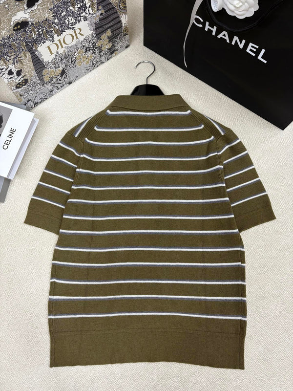 Miu Miu 26 Short-Sleeve Collared T-Shirt Olive Green in Wool 191273
