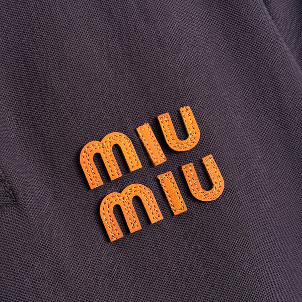 Miu Miu Polo Collar Short-Sleeve Dress Navy Blue in Cotton 190632