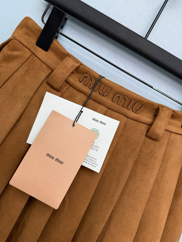 Miu Miu 26 Pleated Mini Skirt Brown in Suede 188908