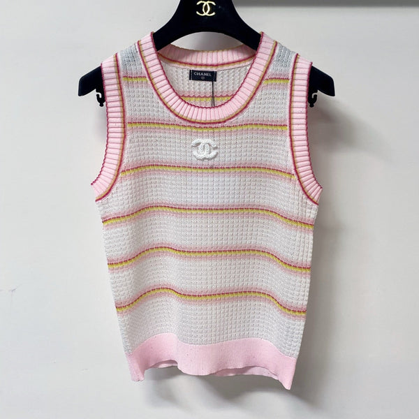 Chanel Two-Tone Vest Pink White in Tencel 194369