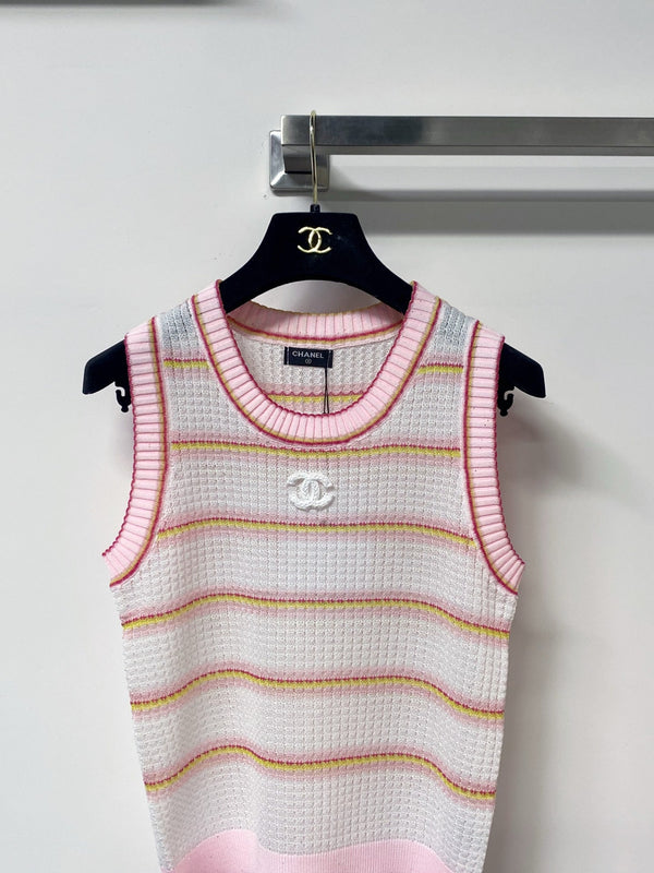 Chanel Two-Tone Vest Pink White in Tencel 194369