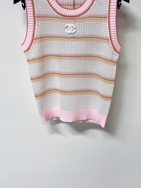 Chanel Two-Tone Vest Pink White in Tencel 194369