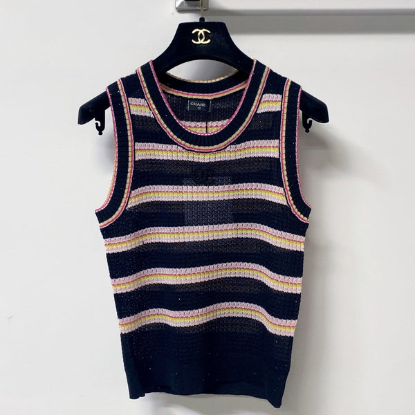 Chanel Two-Tone Vest Pink Black in Tencel 194368