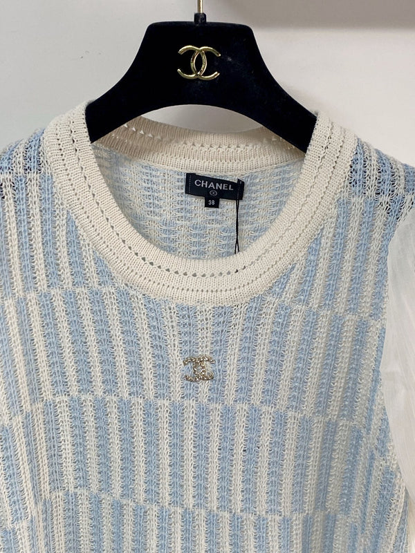 Chanel Short-Sleeve Puffed Sleeves Blue in Wool 194334