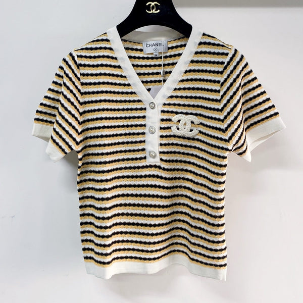 Chanel Two-Tone Short-Sleeve T-Shirt Beige White in Viscose 194325