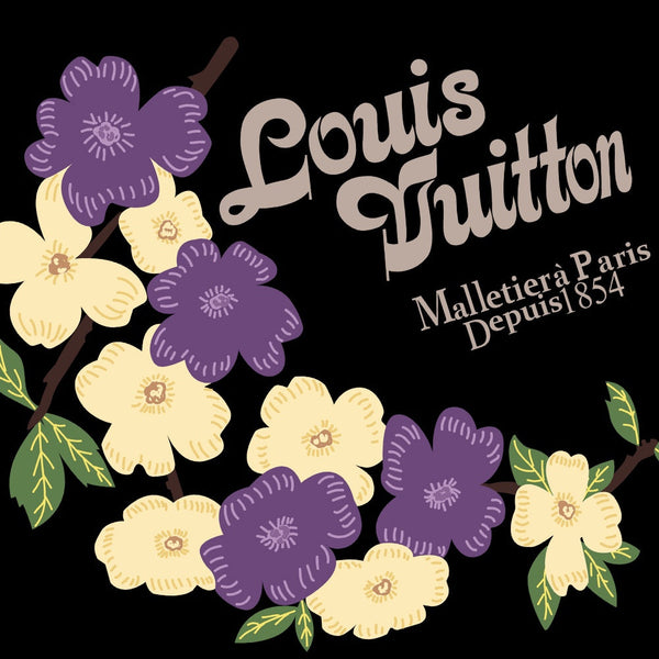 Louis Vuitton Floral & Brand Logo T-Shirt Black in Cotton 197471