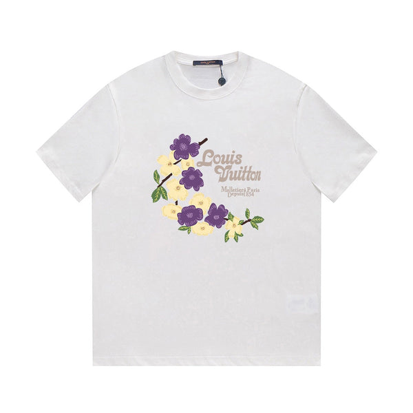Louis Vuitton Floral & Brand Logo T-Shirt White in Cotton 197470