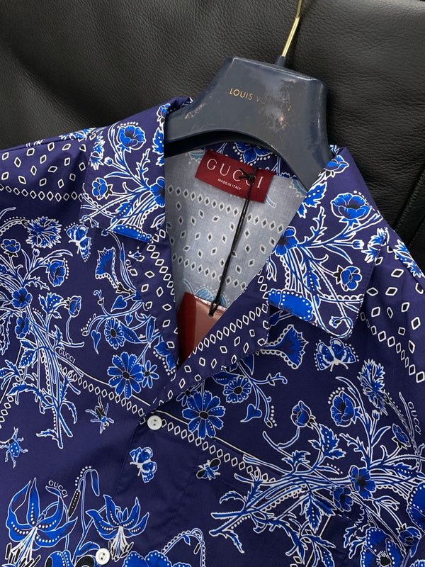 Gucci Short-sleeve Shirt Navy Blue in Cotton 200655