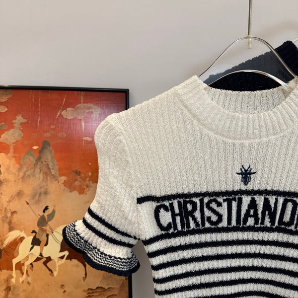 Dior Knitwear Short-Sleeve White Black in Wool textile
