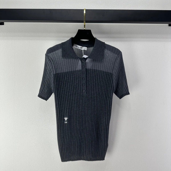 Dior Semi-transparent Knit Polo Shirt Black in Wool 362482