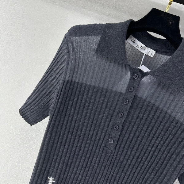 Dior Semi-transparent Knit Polo Shirt Black in Wool 362482