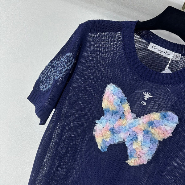 Dior Butterfly Knit Short-Sleeve T-Shirt Blue in Wool 360699