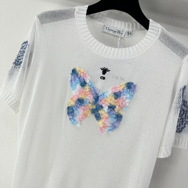 Dior Butterfly Knit Short-Sleeve T-Shirt White in Wool 360700