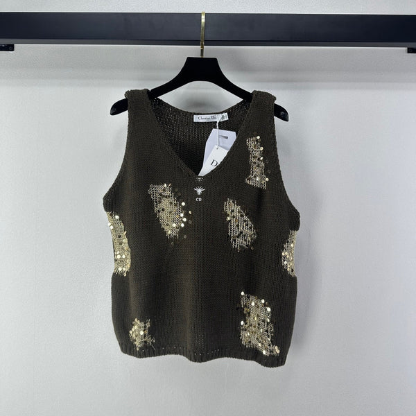 Dior Sequin Knit Vest Olive Green in Nylon 360692