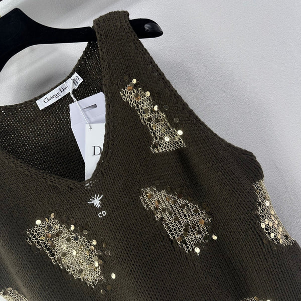 Dior Sequin Knit Vest Olive Green in Nylon 360692