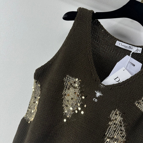 Dior Sequin Knit Vest Olive Green in Nylon 360692