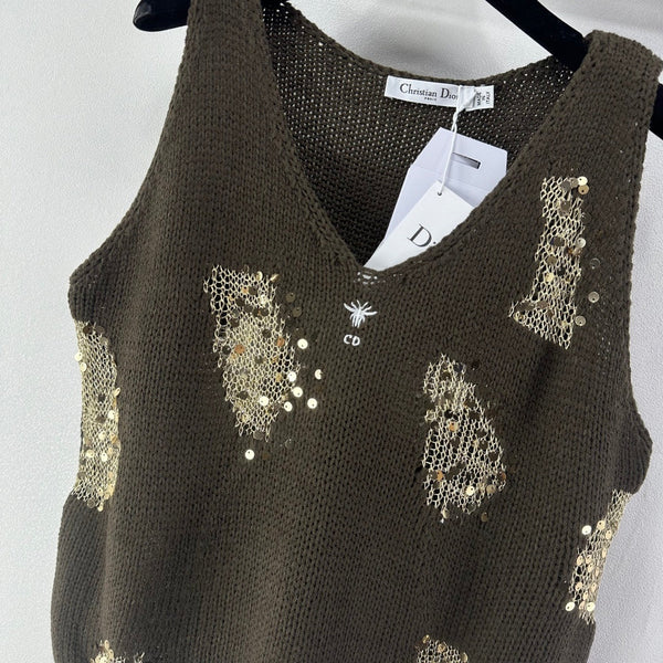 Dior Sequin Knit Vest Olive Green in Nylon 360692