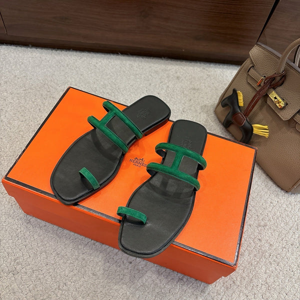 Hermes Georgia Sandals Green in Suede 685985