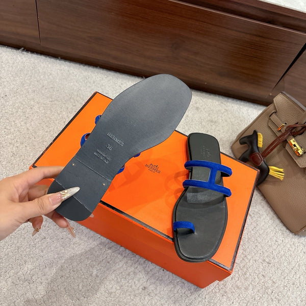Hermes Georgia Sandals Dark Blue in Suede 685978