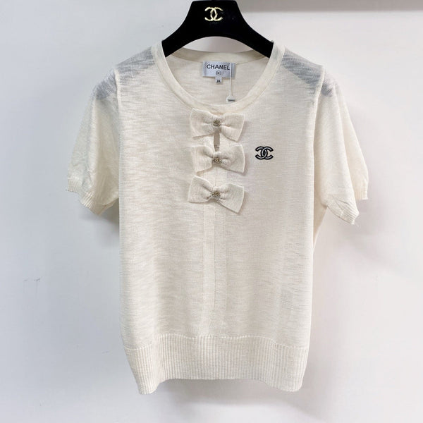 Chanel Short-Sleeve T-Shirt Ivory in Wool 208007