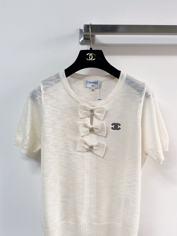 Chanel Short-Sleeve T-Shirt Ivory in Wool 208007