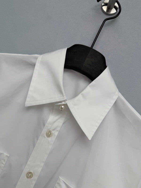 Chanel 26 Pearl Button Chain Trim Short White Shirt in Cotton 213056
