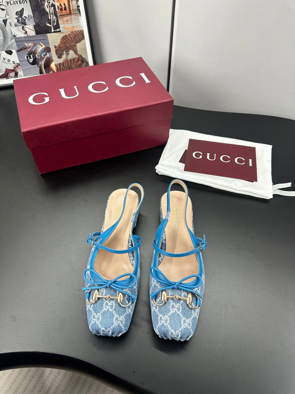 Gucci Horsebit Slingback Blue in Denim 688320