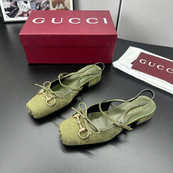 Gucci Horsebit Slingback Green in Denim 688317