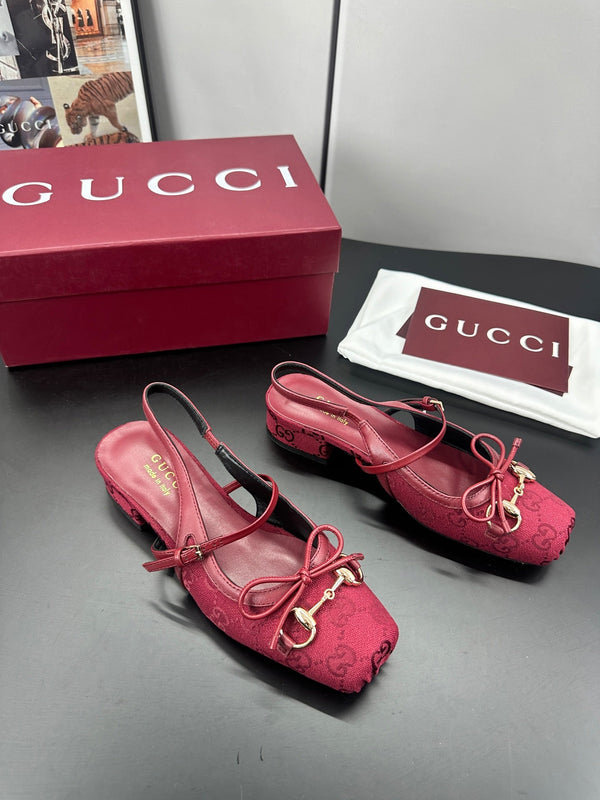Gucci Horsebit Slingback Red in Denim 688316