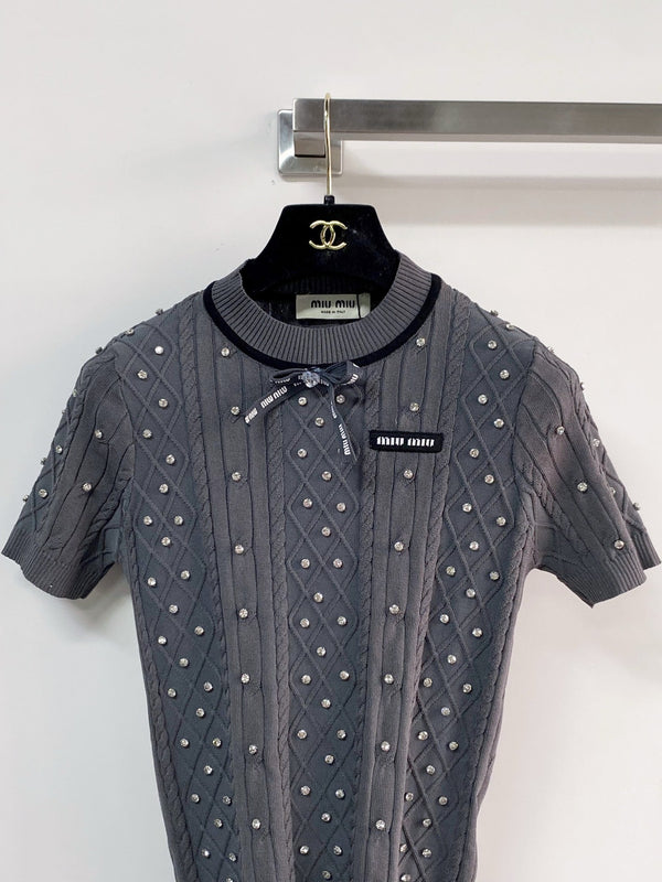 Miu Miu Short-Sleeve T-Shirt Gray in Acrylic 204090