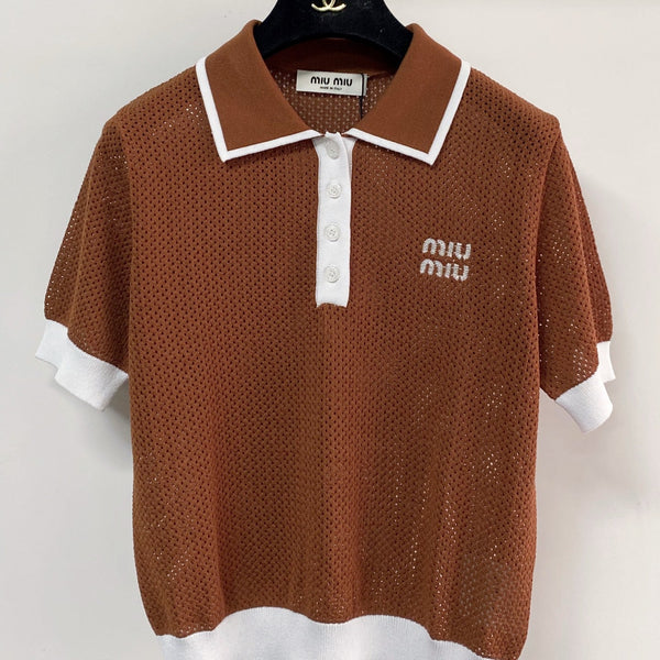 Miu Miu Short-Sleeve T-Shirt Brown in Wool 204083