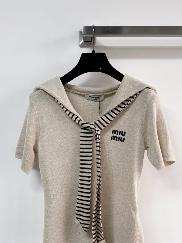 Miu Miu Short-Sleeve T-Shirt Greige in Wool 204073