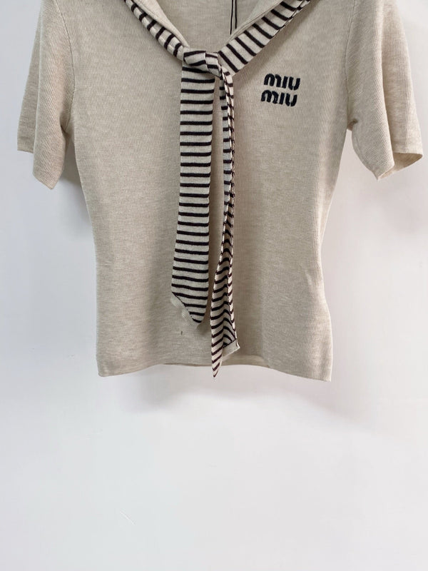 Miu Miu Short-Sleeve T-Shirt Greige in Wool 204073