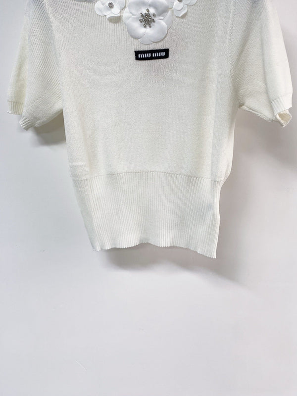 Miu Miu Short-Sleeve T-Shirt White in Wool 204064