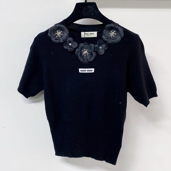Miu Miu Short-Sleeve T-Shirt Black in Wool 204063