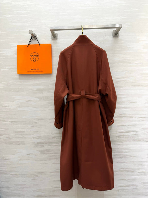 HM Stand Collar Trench Coat Brown in Cotton and Polyester 221623