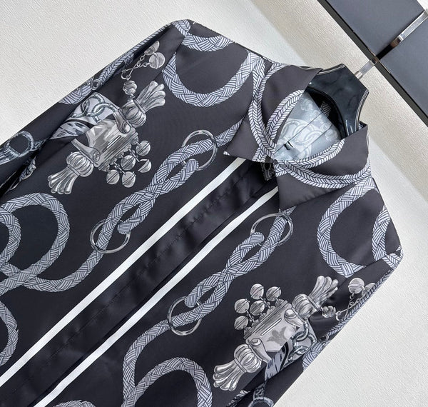 HM 26  Printed Long-Sleeve Shirt Black in Mulberry Silk 180937