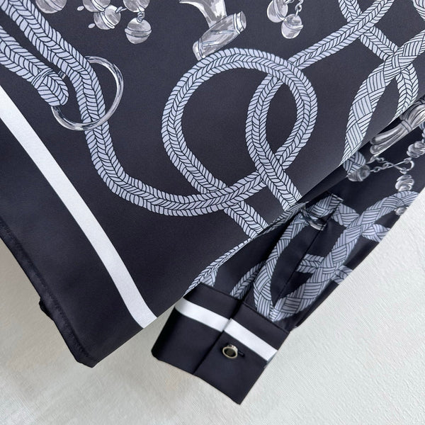 HM 26  Printed Long-Sleeve Shirt Black in Mulberry Silk 180937