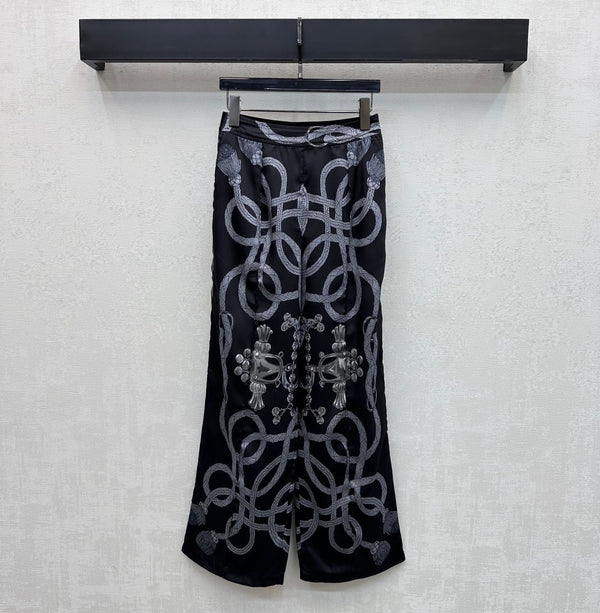 HM 26 Printed Straight-Leg Trousers Black in Mulberry Silk 180936