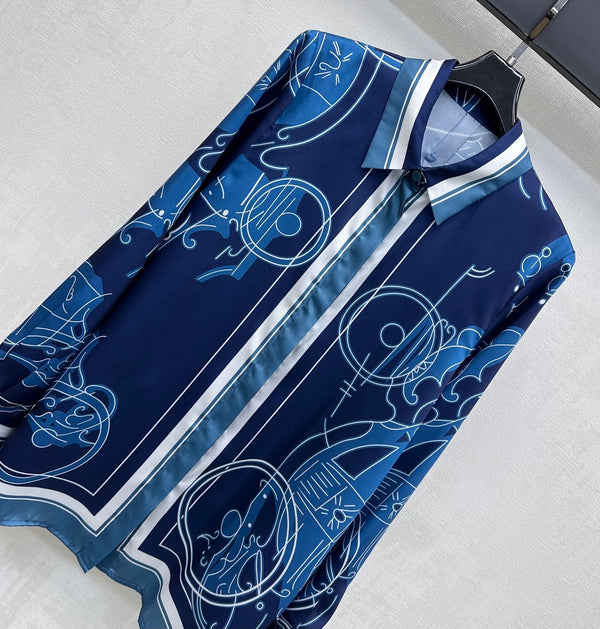 HM 26 Printed Long-Sleeve Shirt Blue in Mulberry Silk 172276