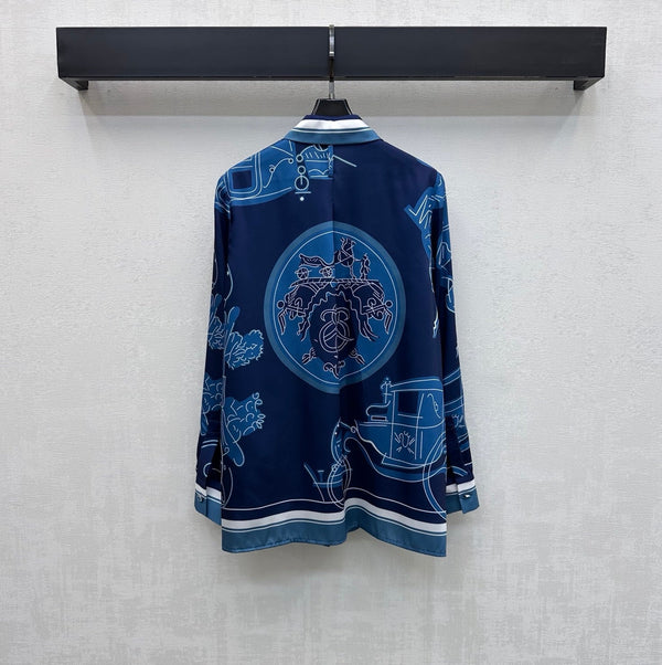 HM 26 Printed Long-Sleeve Shirt Blue in Mulberry Silk 172276