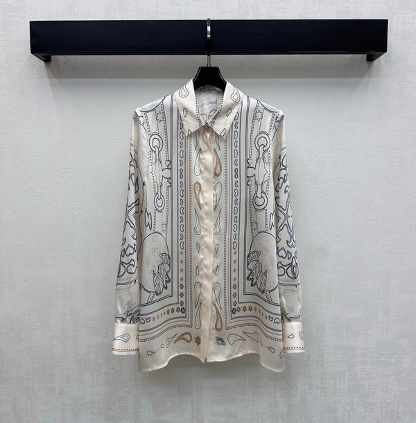 HM 26 Printed Long-Sleeve Shirt White in Mulberry Silk 172264
