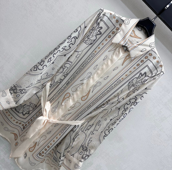 HM 26 Printed Shirt Dress with Belt Beige in Mulberry Silk 172269