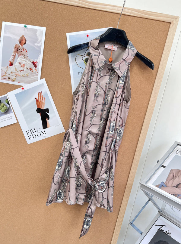 HM Halter Neck Sleeveless Belt Dress Nude Pink in Satin 153941