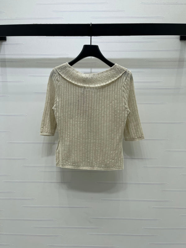 Miu Miu 26 Collared Short-sleeve Cardigan Beige in Cotton 221702
