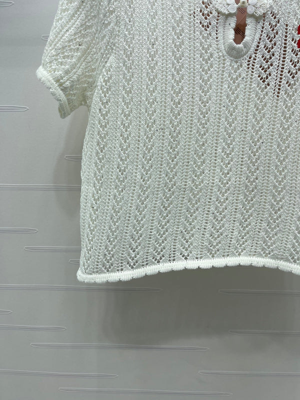 Miu Miu 26 Crew Neck Short-Sleeve Top White in Wool 221701