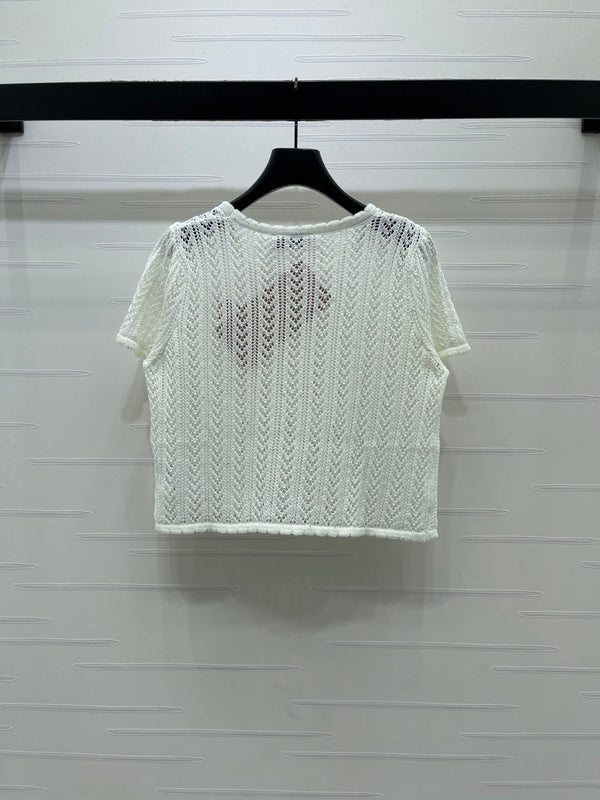 Miu Miu 26 Crew Neck Short-Sleeve Top White in Wool 221701