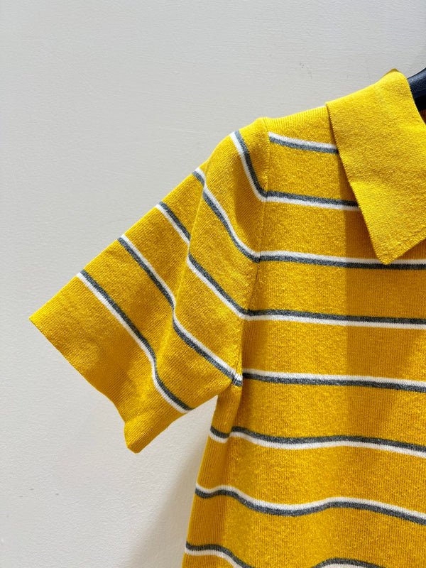 Miu Miu Yellow Striped Knit Short-Sleeve T-Shirt in Cotton 221234