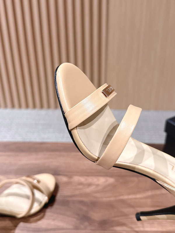 CC 26SS Gold Buckle Strappy High-Heeled 85 Sandals Light Beige in Cowhide 692565